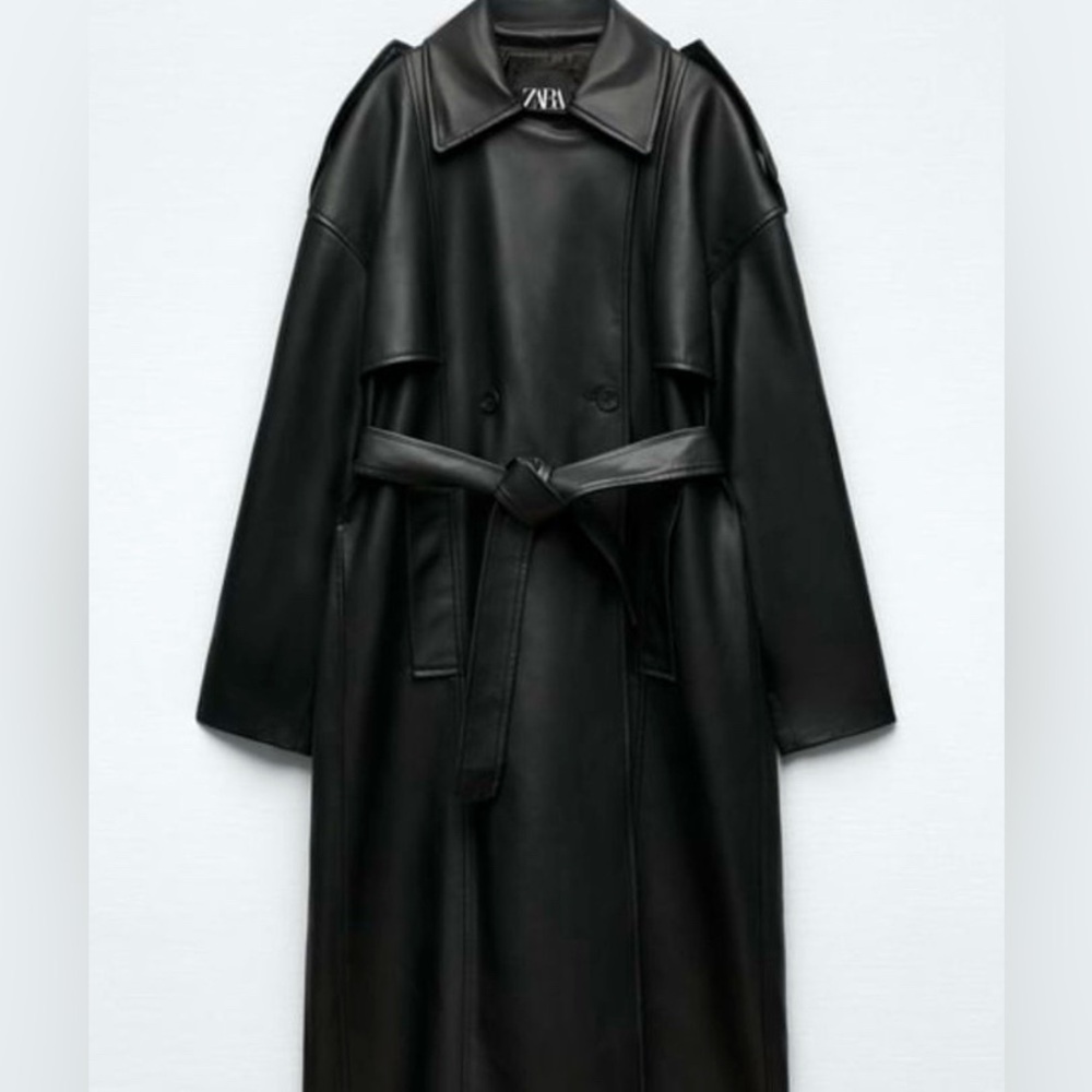ZARA OVERSIZED BELTED LEATHER TRENCHCOAT - SIZE MEDIUM